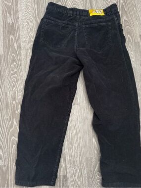 Black Corduroy Pants with Yellow Logo Patch